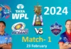 (WPL 2024 Today Match MI vs DC, M.Chinnaswamy Stadium, Bengaluru, Match No. 1, 23 February 2024 Live Score, Scorecard Highlights)